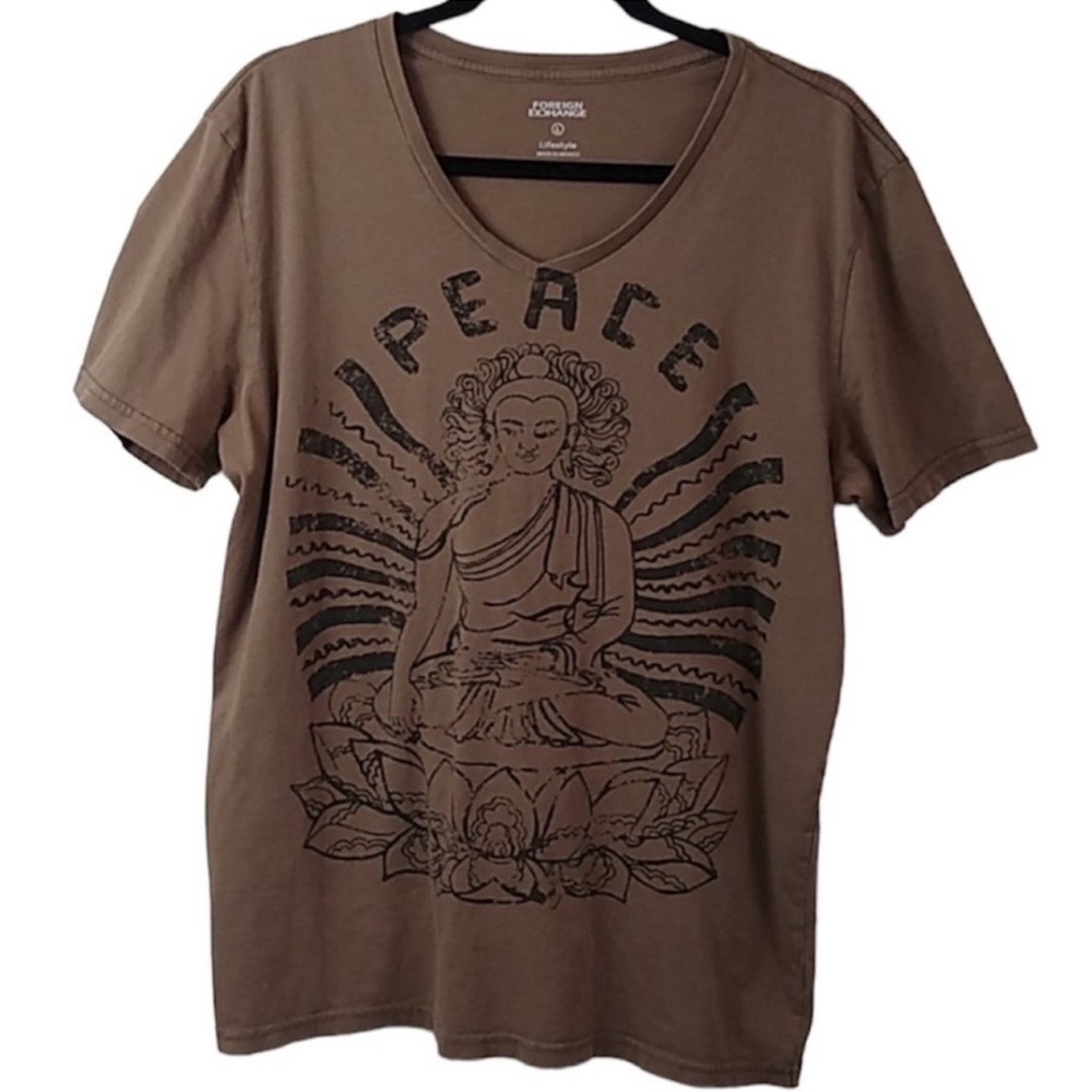 Foreign Exchange Short Sleeve T-shirt Brown Black Peace Graphic Women’s Large